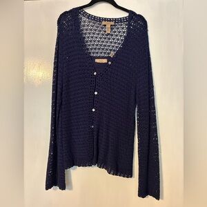 INC International Concepts Navy Open-Knit Button-Front Cardigan